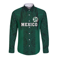 Custom Mexico Football Long Sleeve Button Shirt El Tricolor Go Champions Aztec Pattern