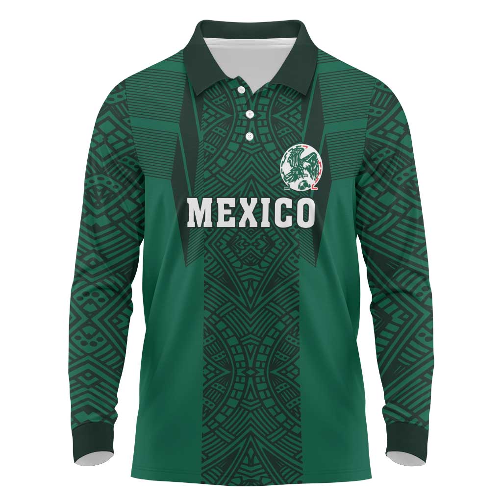 Custom Mexico Football Long Sleeve Polo Shirt El Tricolor Go Champions Aztec Pattern