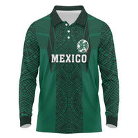 Custom Mexico Football Long Sleeve Polo Shirt El Tricolor Go Champions Aztec Pattern
