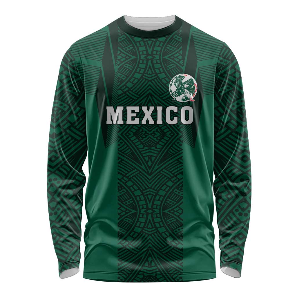 Custom Mexico Football Long Sleeve Shirt El Tricolor Go Champions Aztec Pattern