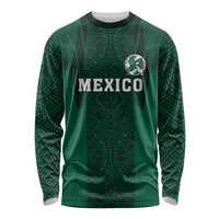 Custom Mexico Football Long Sleeve Shirt El Tricolor Go Champions Aztec Pattern