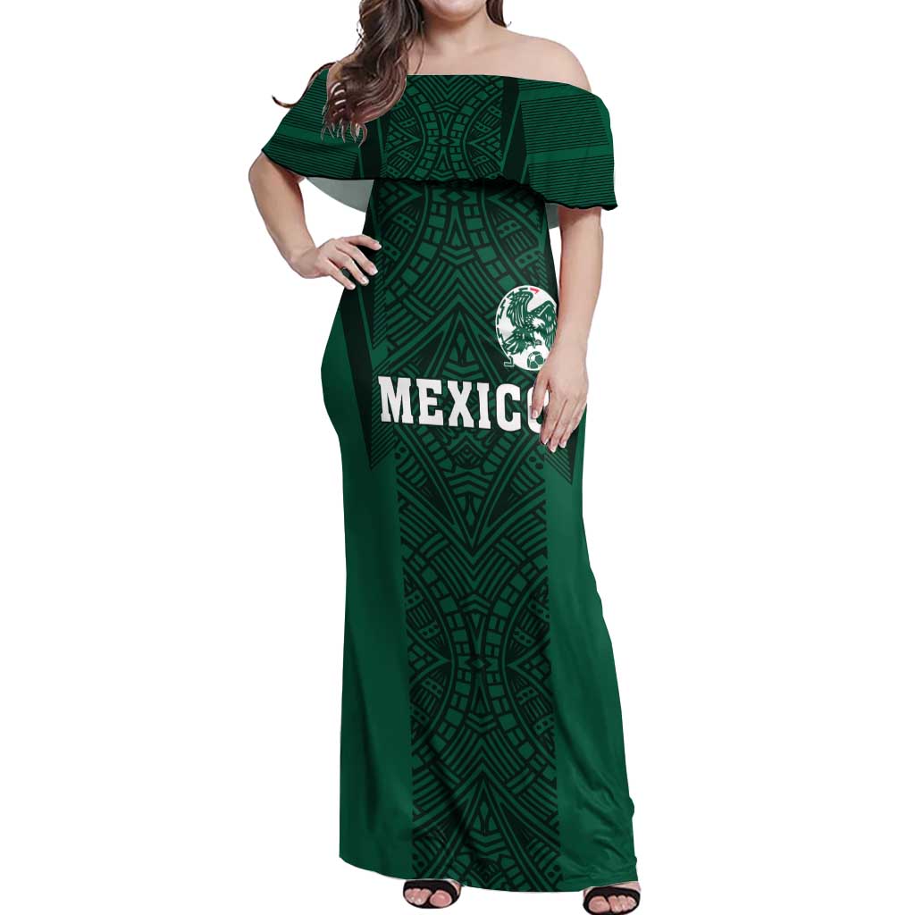 Custom Mexico Football Off Shoulder Maxi Dress El Tricolor Go Champions Aztec Pattern