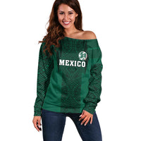 Custom Mexico Football Off Shoulder Sweater El Tricolor Go Champions Aztec Pattern