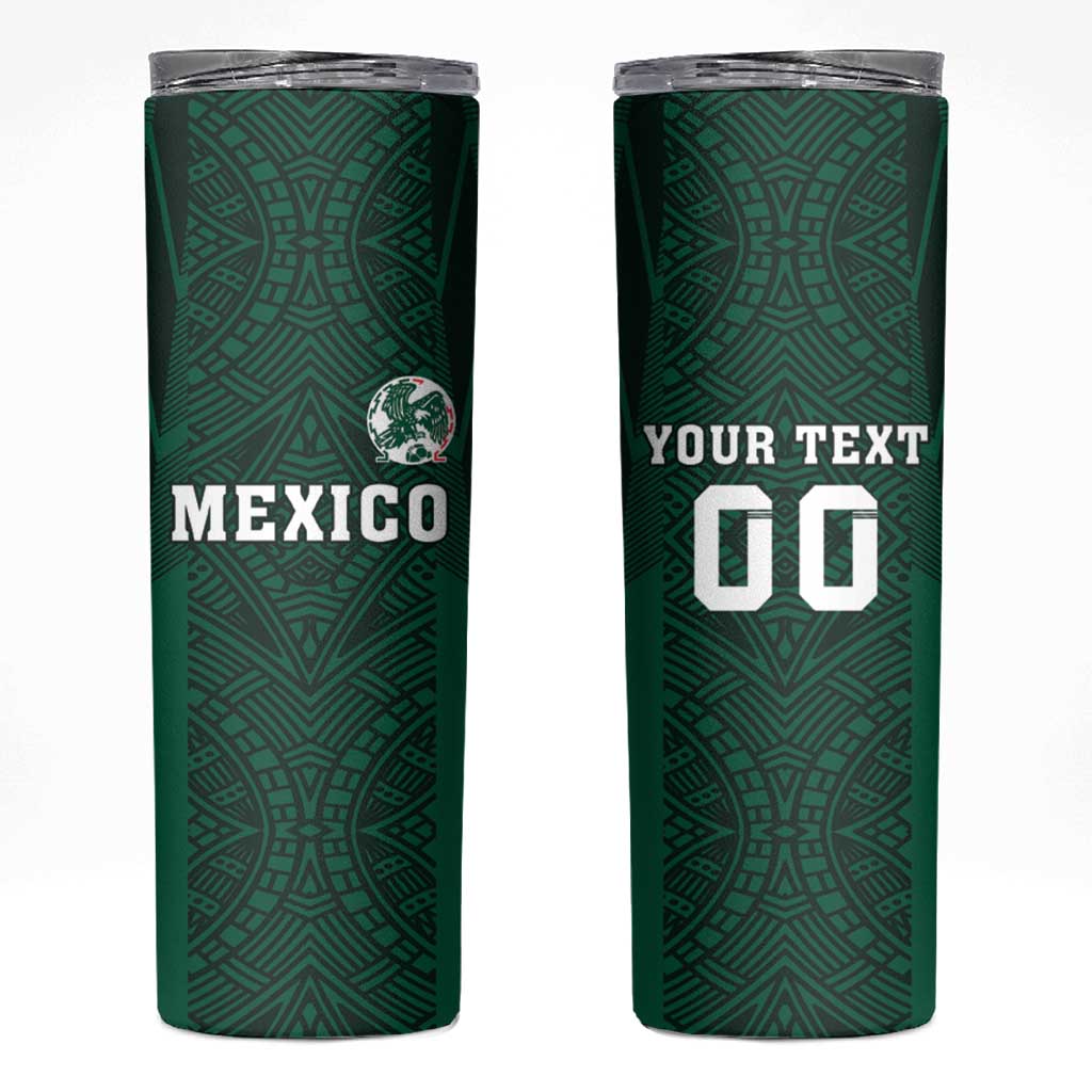 Custom Mexico Football Skinny Tumbler El Tricolor Go Champions Aztec Pattern