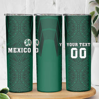 Custom Mexico Football Skinny Tumbler El Tricolor Go Champions Aztec Pattern