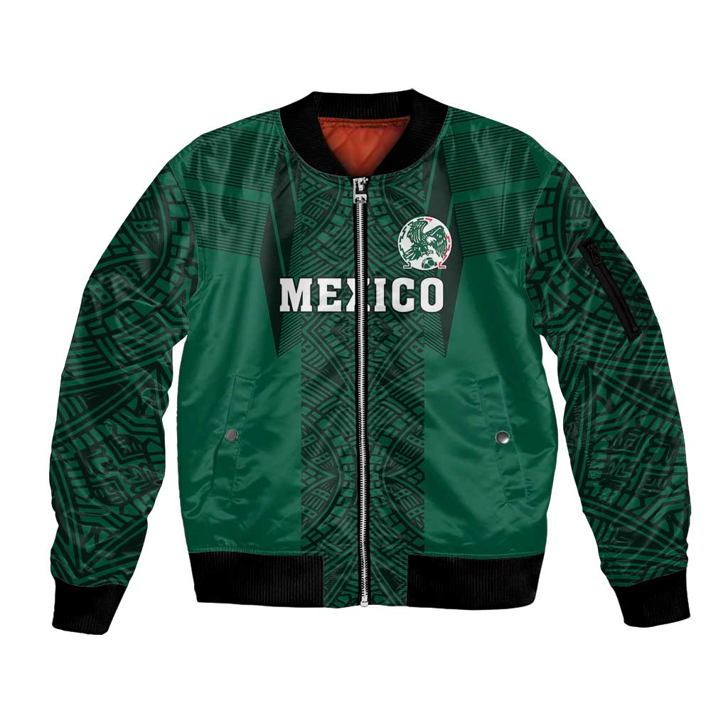 Custom Mexico Football Sleeve Zip Bomber Jacket El Tricolor Go Champions Aztec Pattern