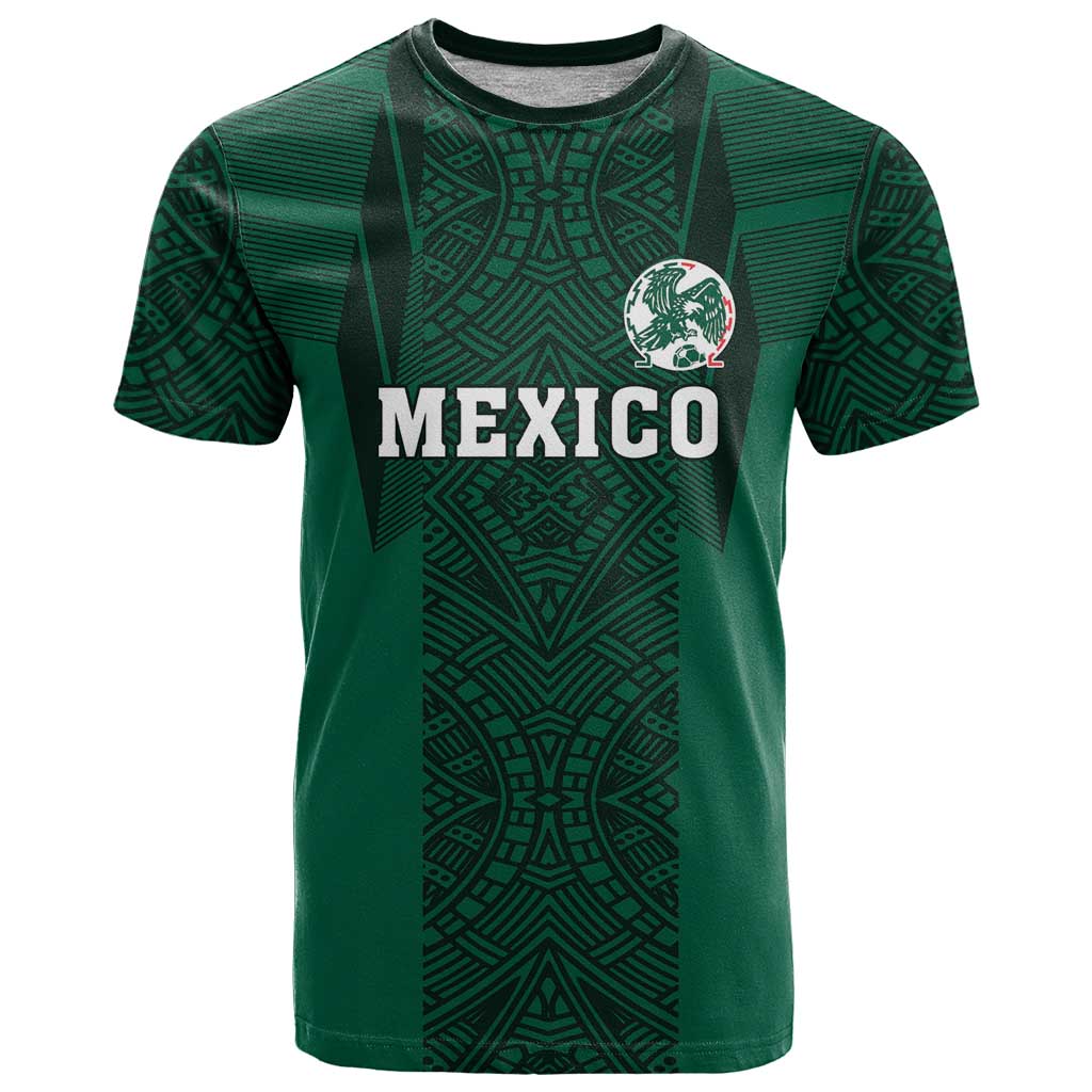 Custom Mexico Football T Shirt El Tricolor Go Champions Aztec Pattern