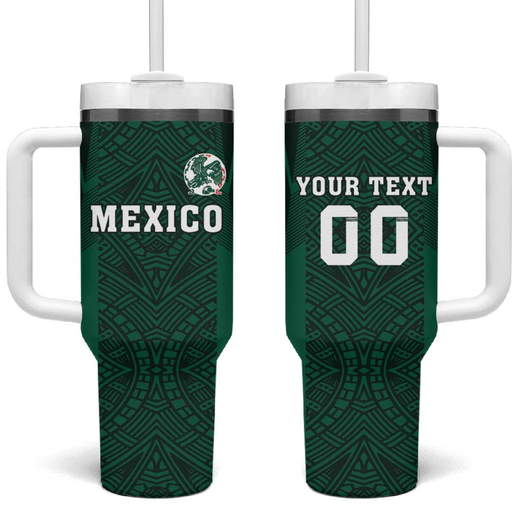 Custom Mexico Football Tumbler With Handle El Tricolor Go Champions Aztec Pattern