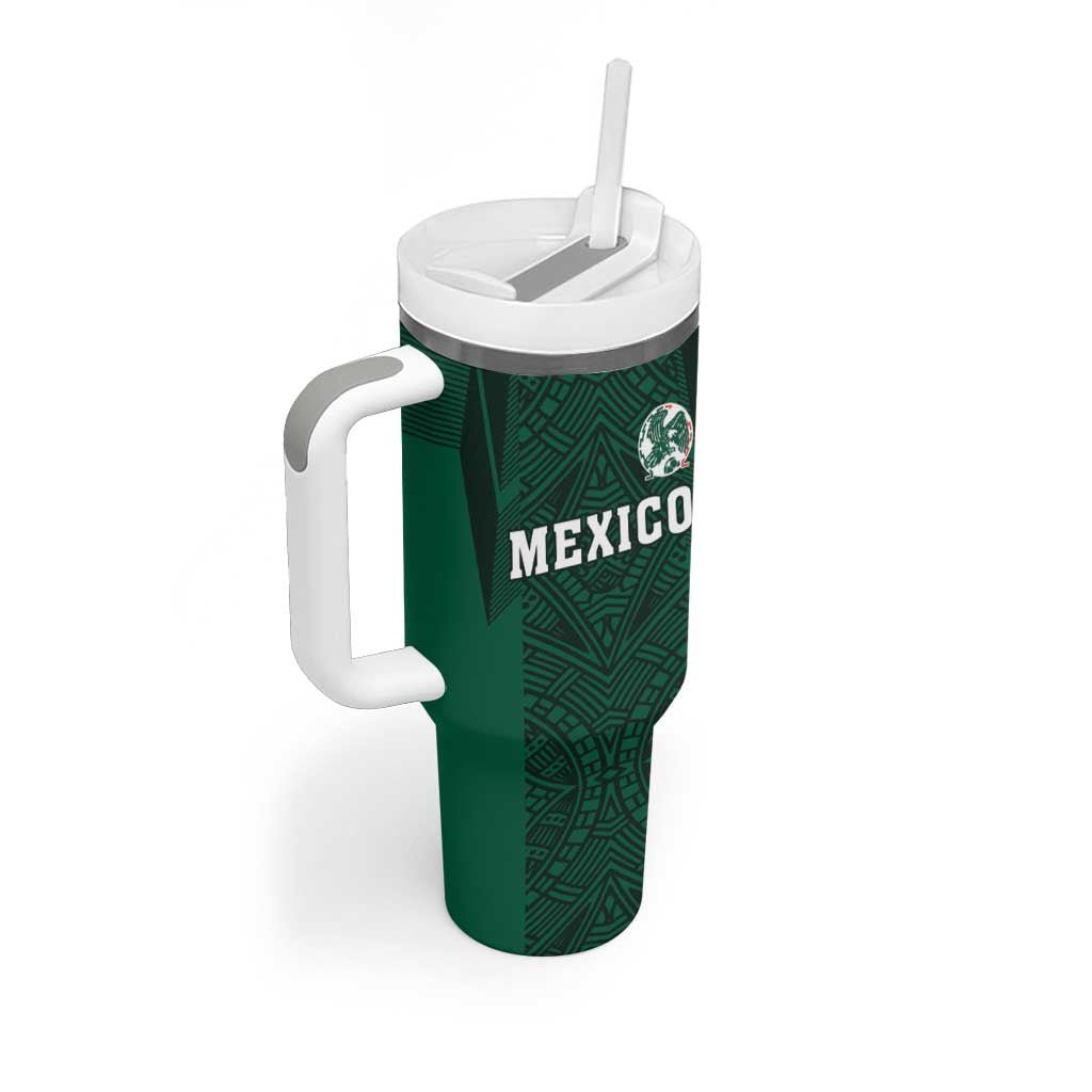 Custom Mexico Football Tumbler With Handle El Tricolor Go Champions Aztec Pattern