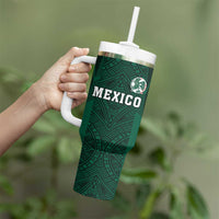 Custom Mexico Football Tumbler With Handle El Tricolor Go Champions Aztec Pattern