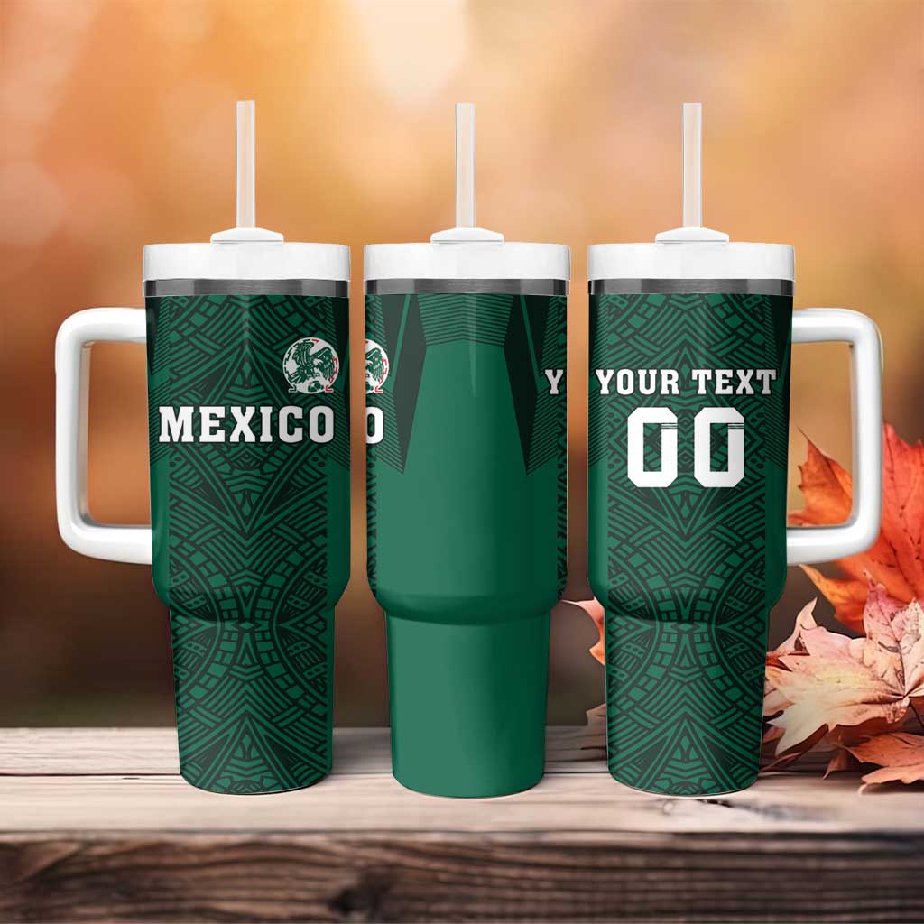 Custom Mexico Football Tumbler With Handle El Tricolor Go Champions Aztec Pattern