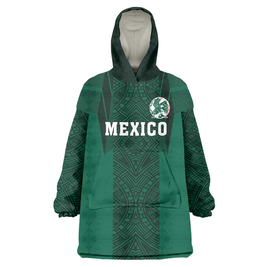 Custom Mexico Football Wearable Blanket Hoodie El Tricolor Go Champions Aztec Pattern