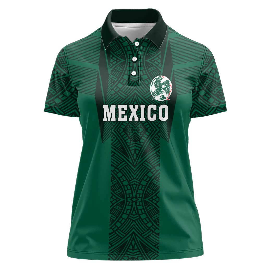 Custom Mexico Football Women Polo Shirt El Tricolor Go Champions Aztec Pattern