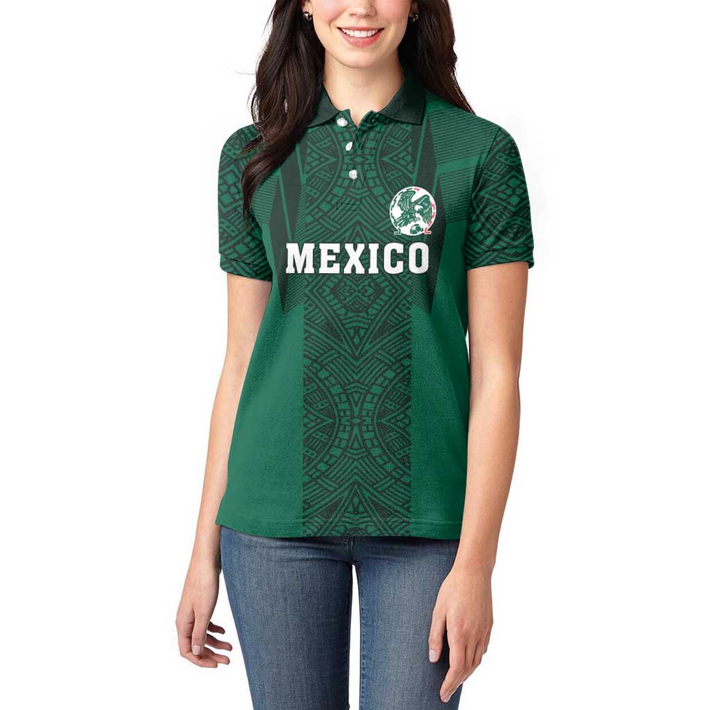 Custom Mexico Football Women Polo Shirt El Tricolor Go Champions Aztec Pattern