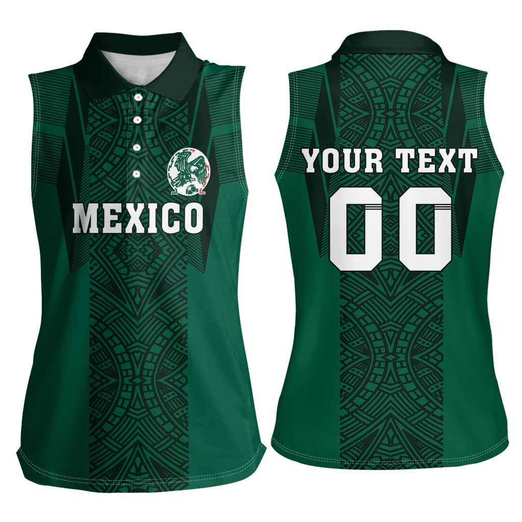 Custom Mexico Football Women Sleeveless Polo Shirt El Tricolor Go Champions Aztec Pattern