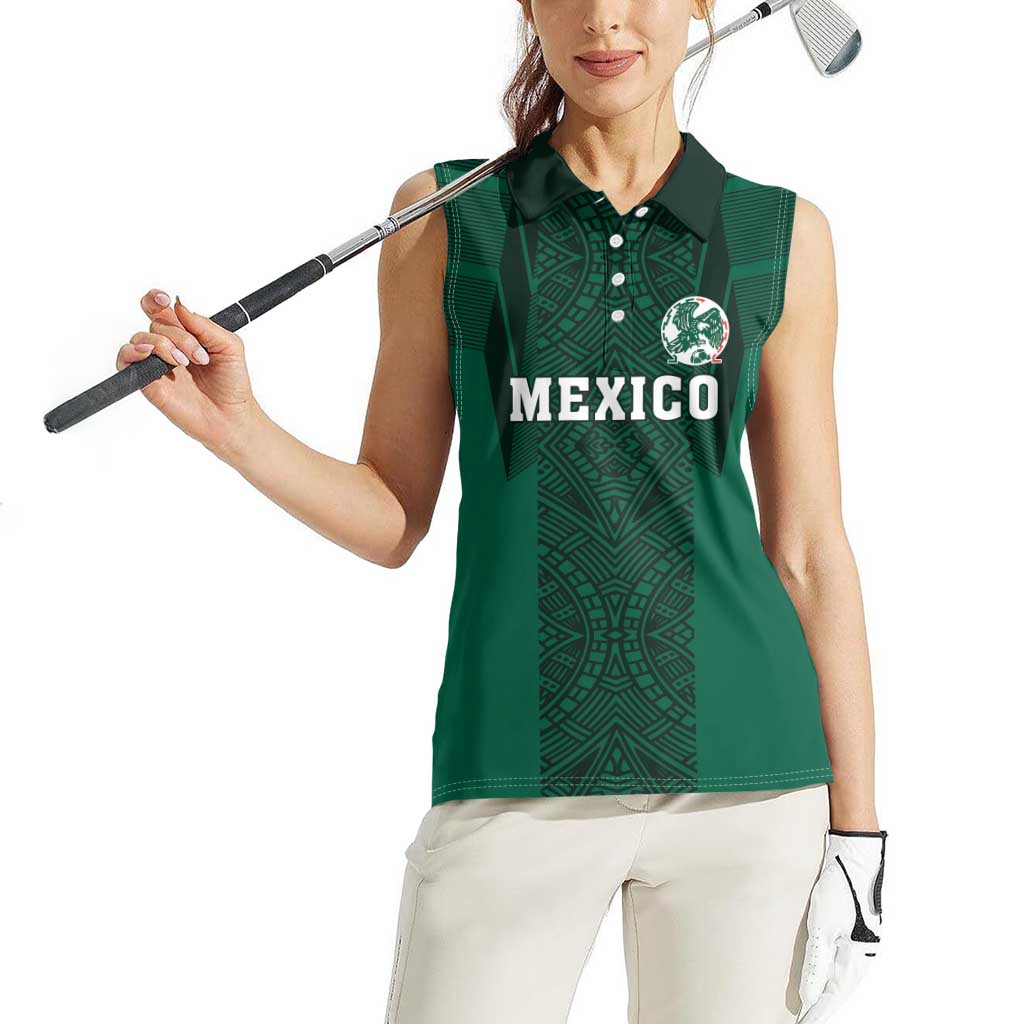 Custom Mexico Football Women Sleeveless Polo Shirt El Tricolor Go Champions Aztec Pattern