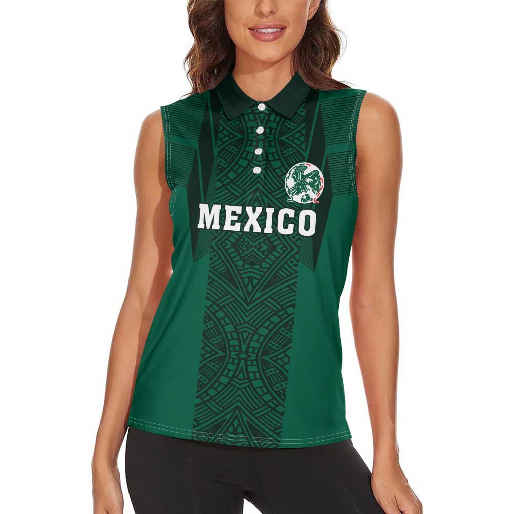 Custom Mexico Football Women Sleeveless Polo Shirt El Tricolor Go Champions Aztec Pattern