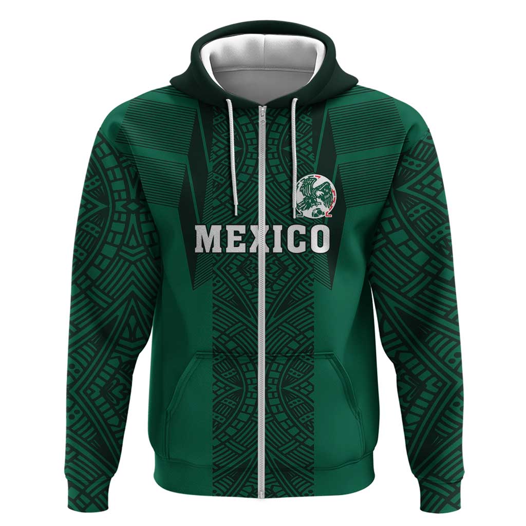 Custom Mexico Football Zip Hoodie El Tricolor Go Champions Aztec Pattern