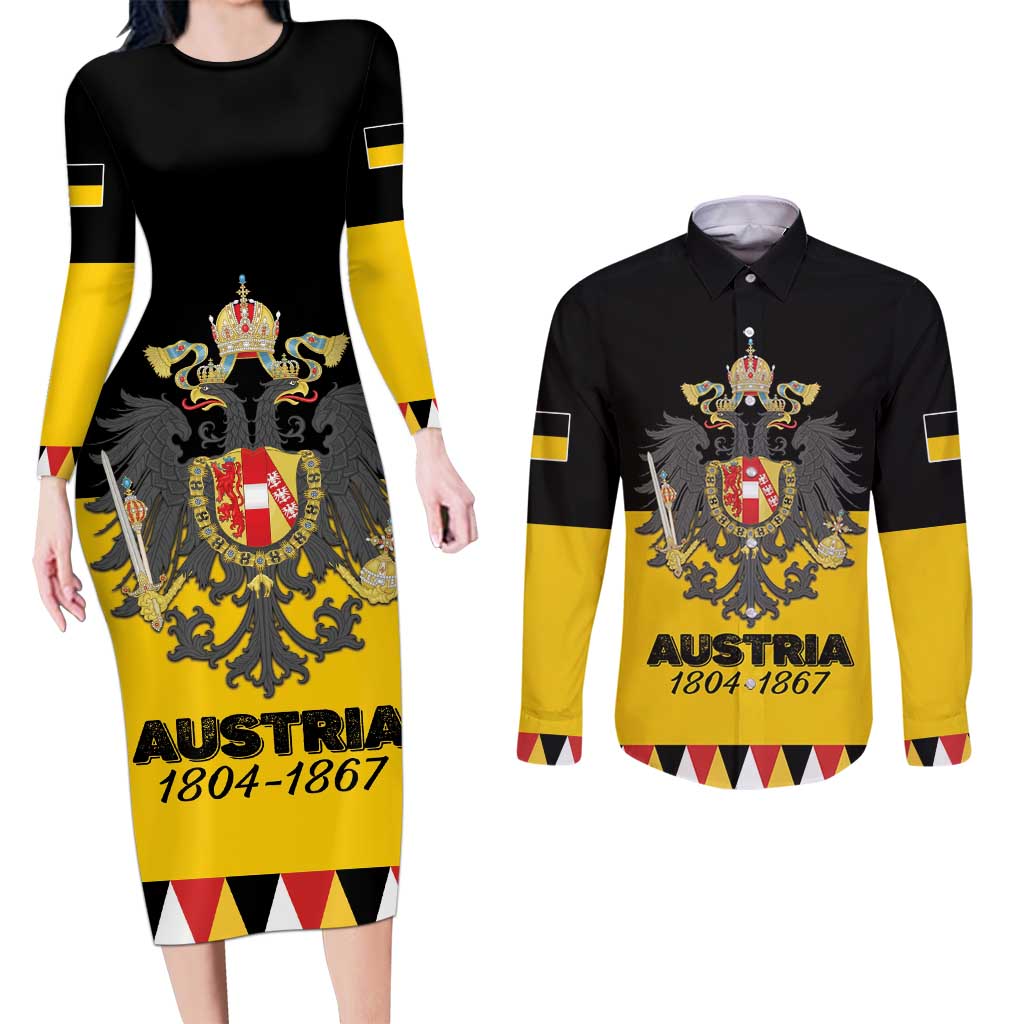 Austrian Empire 1804–1867 Couples Matching Long Sleeve Bodycon Dress and Long Sleeve Button Shirt Flag Style
