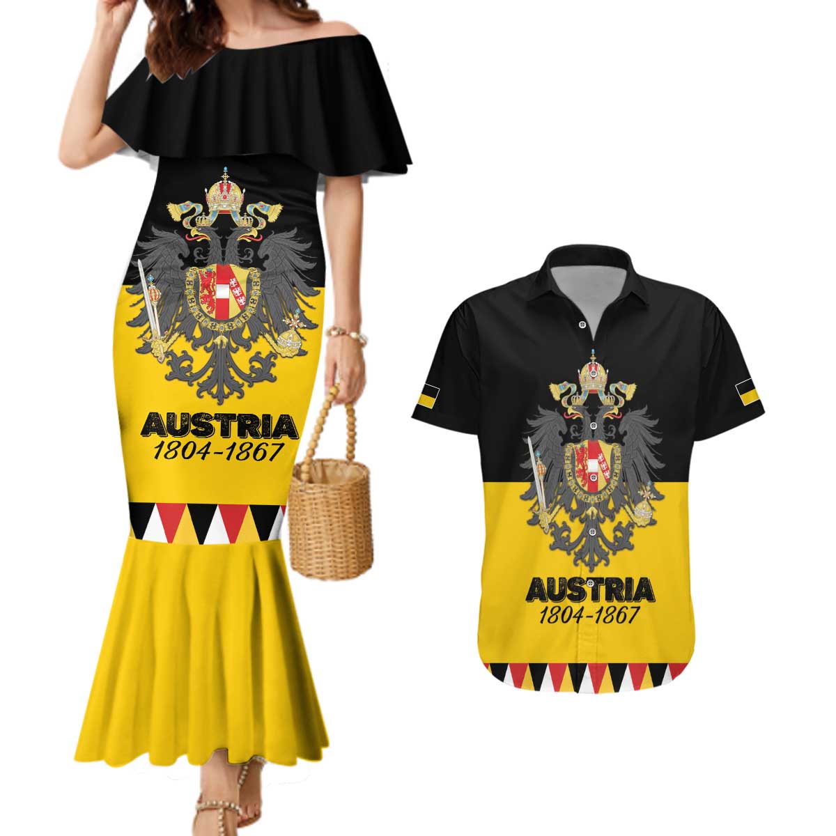 Austrian Empire 1804–1867 Couples Matching Mermaid Dress and Hawaiian Shirt Flag Style