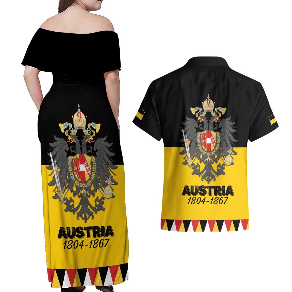 Austrian Empire 1804–1867 Couples Matching Off Shoulder Maxi Dress and Hawaiian Shirt Flag Style