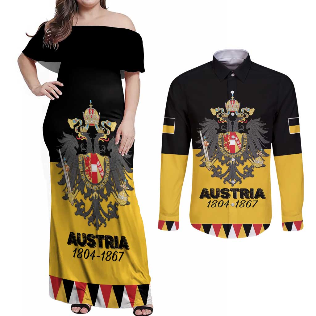 Austrian Empire 1804–1867 Couples Matching Off Shoulder Maxi Dress and Long Sleeve Button Shirt Flag Style