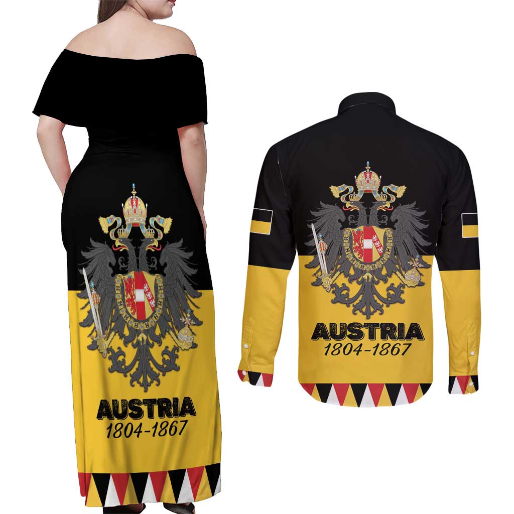 Austrian Empire 1804–1867 Couples Matching Off Shoulder Maxi Dress and Long Sleeve Button Shirt Flag Style