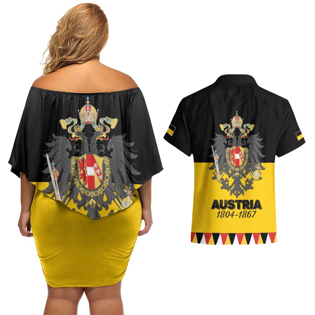 Austrian Empire 1804–1867 Couples Matching Off Shoulder Short Dress and Hawaiian Shirt Flag Style