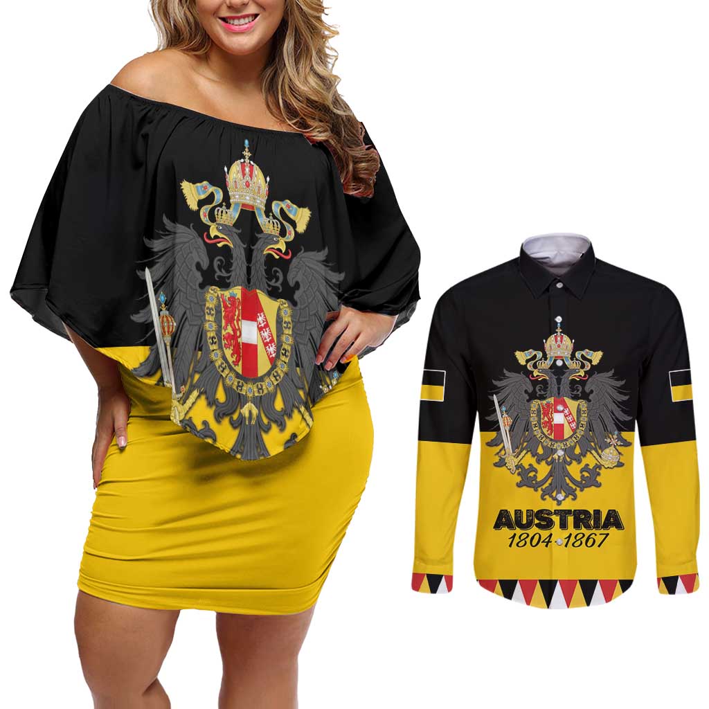 Austrian Empire 1804–1867 Couples Matching Off Shoulder Short Dress and Long Sleeve Button Shirt Flag Style