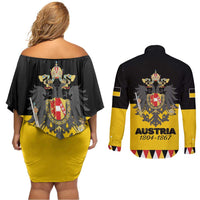 Austrian Empire 1804–1867 Couples Matching Off Shoulder Short Dress and Long Sleeve Button Shirt Flag Style