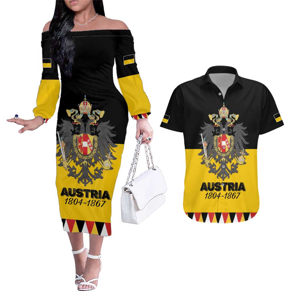 Austrian Empire 1804–1867 Couples Matching Off The Shoulder Long Sleeve Dress and Hawaiian Shirt Flag Style
