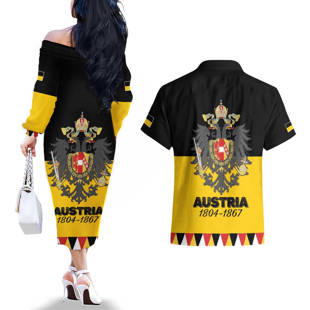Austrian Empire 1804–1867 Couples Matching Off The Shoulder Long Sleeve Dress and Hawaiian Shirt Flag Style