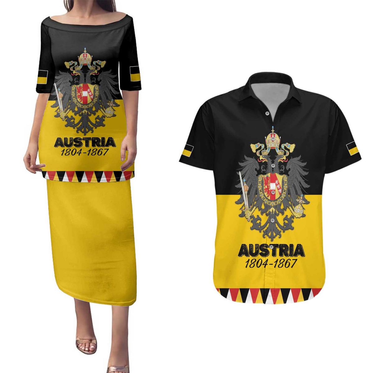 Austrian Empire 1804–1867 Couples Matching Puletasi and Hawaiian Shirt Flag Style