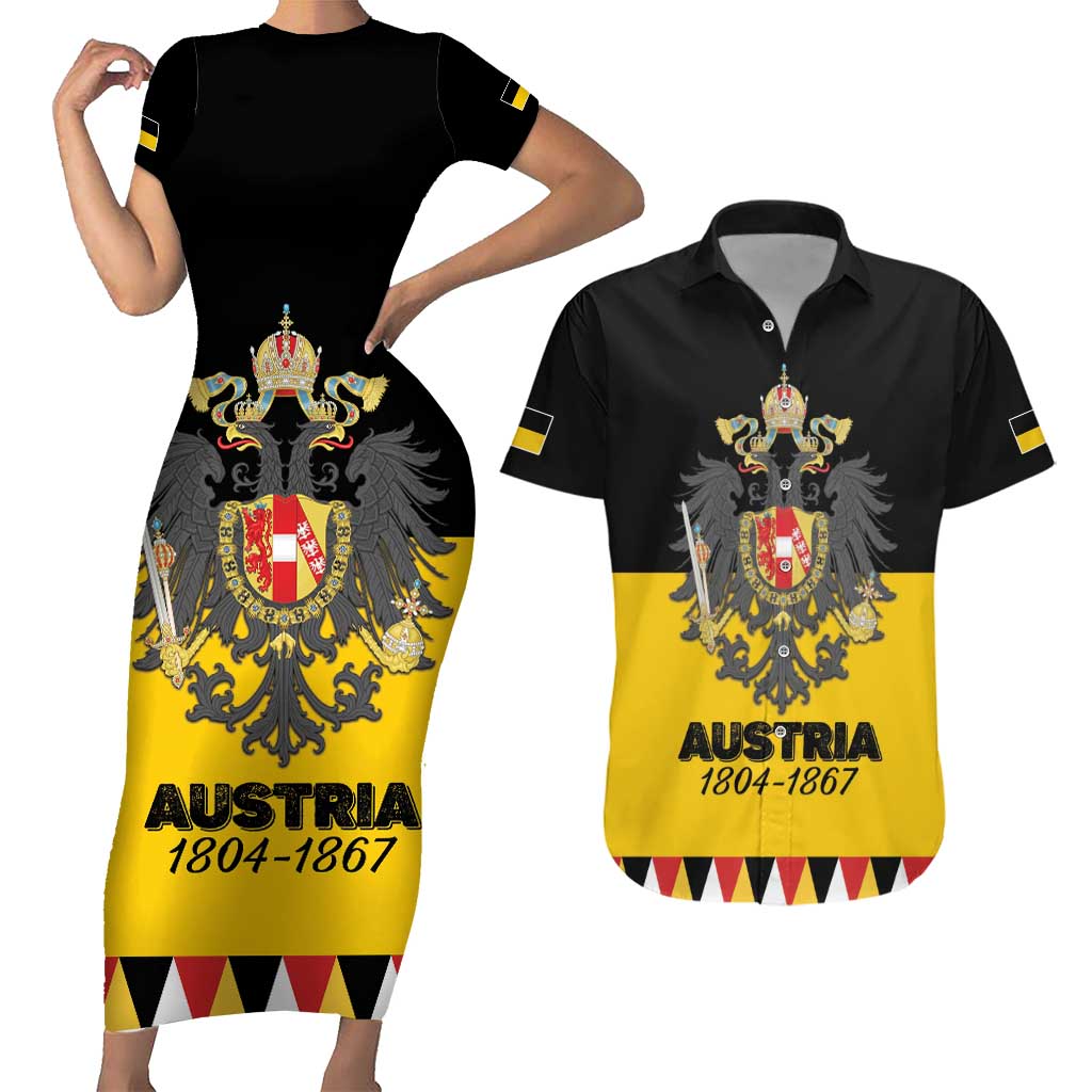 Austrian Empire 1804–1867 Couples Matching Short Sleeve Bodycon Dress and Hawaiian Shirt Flag Style