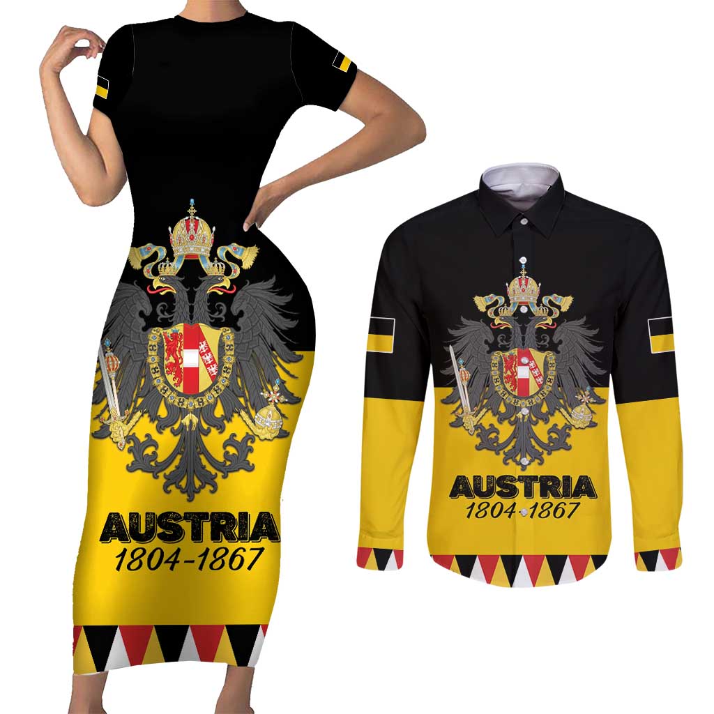 Austrian Empire 1804–1867 Couples Matching Short Sleeve Bodycon Dress and Long Sleeve Button Shirt Flag Style