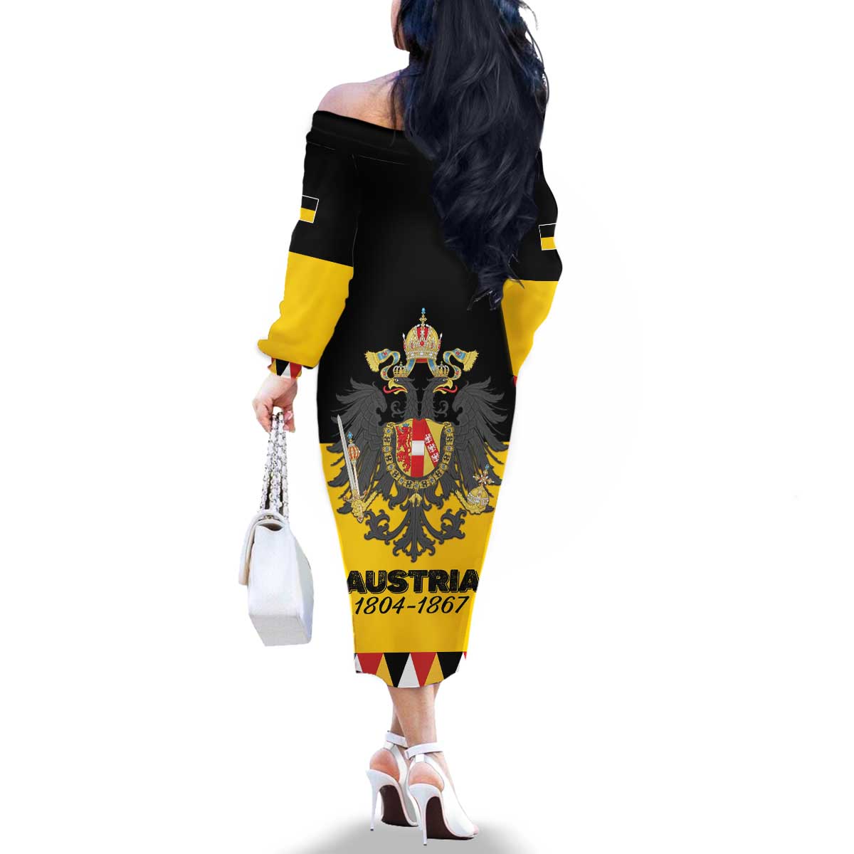 Austrian Empire 1804–1867 Family Matching Off The Shoulder Long Sleeve Dress and Hawaiian Shirt Flag Style