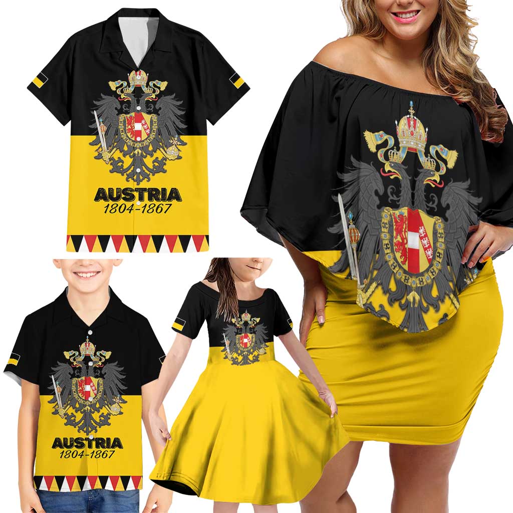Austrian Empire 1804–1867 Family Matching Off Shoulder Short Dress and Hawaiian Shirt Flag Style