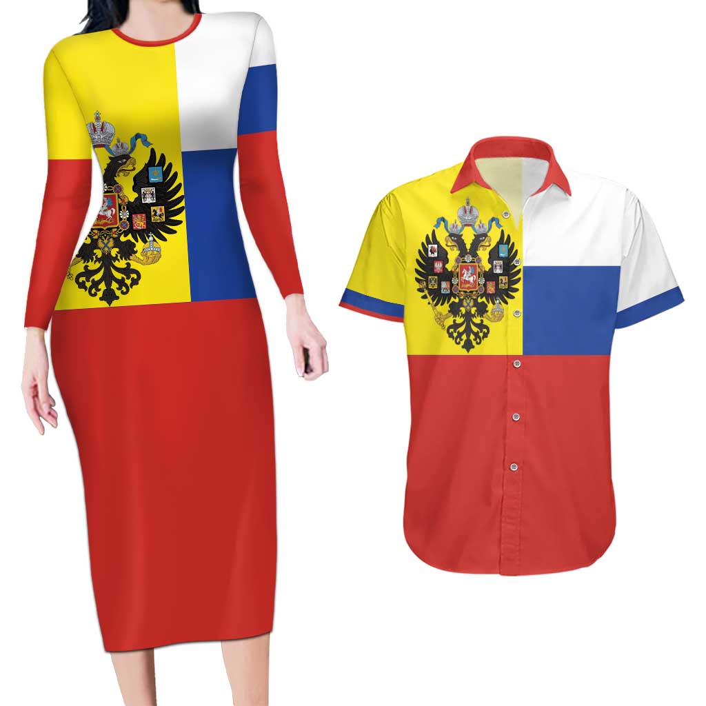 Russian Empire 1721–1917 Couples Matching Long Sleeve Bodycon Dress and Hawaiian Shirt Flag Style