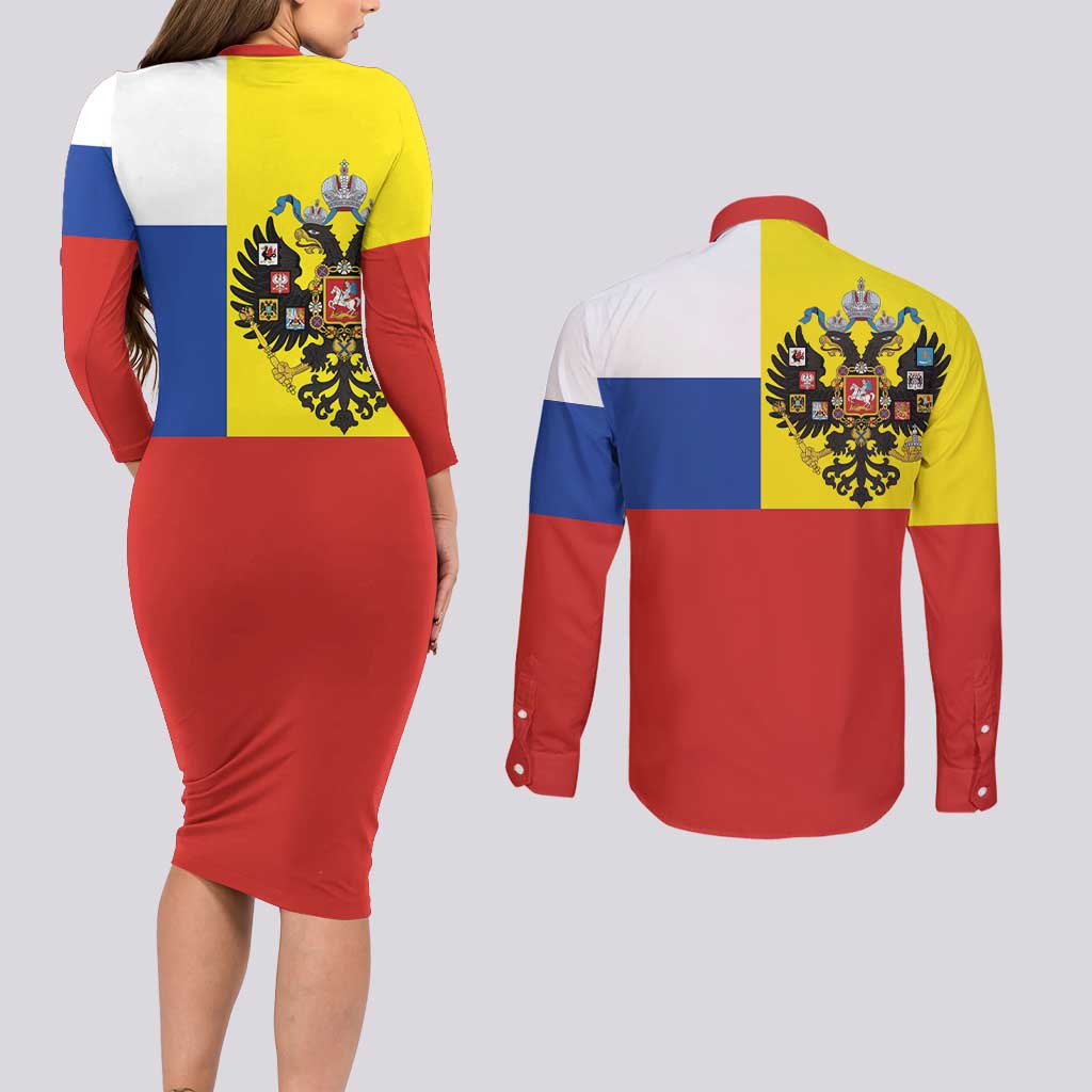 Russian Empire 1721–1917 Couples Matching Long Sleeve Bodycon Dress and Long Sleeve Button Shirt Flag Style