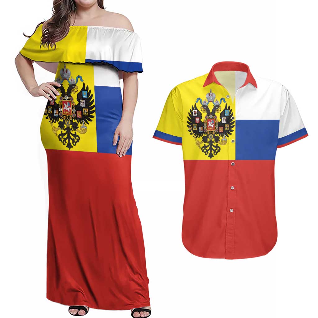 Russian Empire 1721–1917 Couples Matching Off Shoulder Maxi Dress and Hawaiian Shirt Flag Style