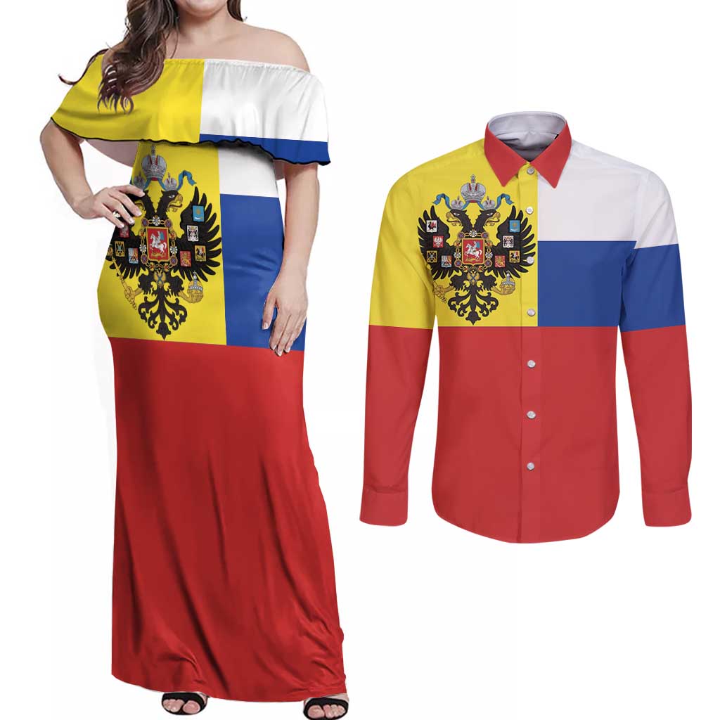 Russian Empire 1721–1917 Couples Matching Off Shoulder Maxi Dress and Long Sleeve Button Shirt Flag Style