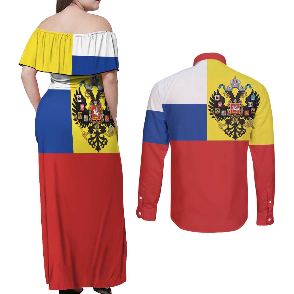 Russian Empire 1721–1917 Couples Matching Off Shoulder Maxi Dress and Long Sleeve Button Shirt Flag Style