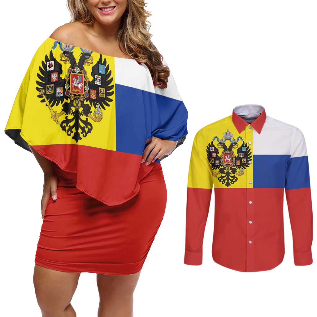 Russian Empire 1721–1917 Couples Matching Off Shoulder Short Dress and Long Sleeve Button Shirt Flag Style