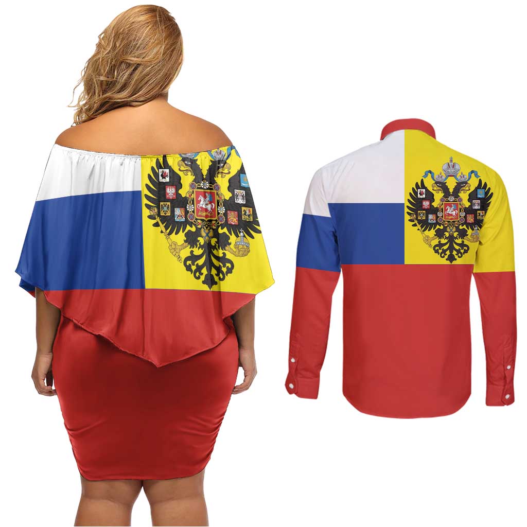 Russian Empire 1721–1917 Couples Matching Off Shoulder Short Dress and Long Sleeve Button Shirt Flag Style