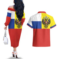 Russian Empire 1721–1917 Couples Matching Off The Shoulder Long Sleeve Dress and Hawaiian Shirt Flag Style