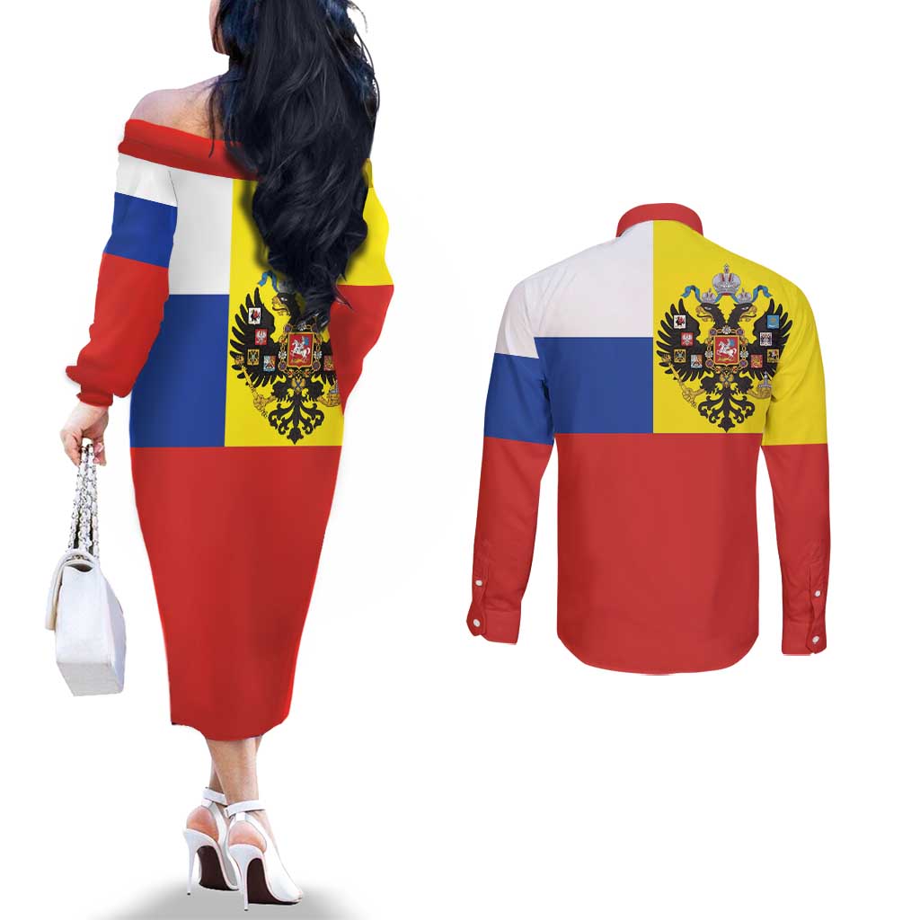 Russian Empire 1721–1917 Couples Matching Off The Shoulder Long Sleeve Dress and Long Sleeve Button Shirt Flag Style