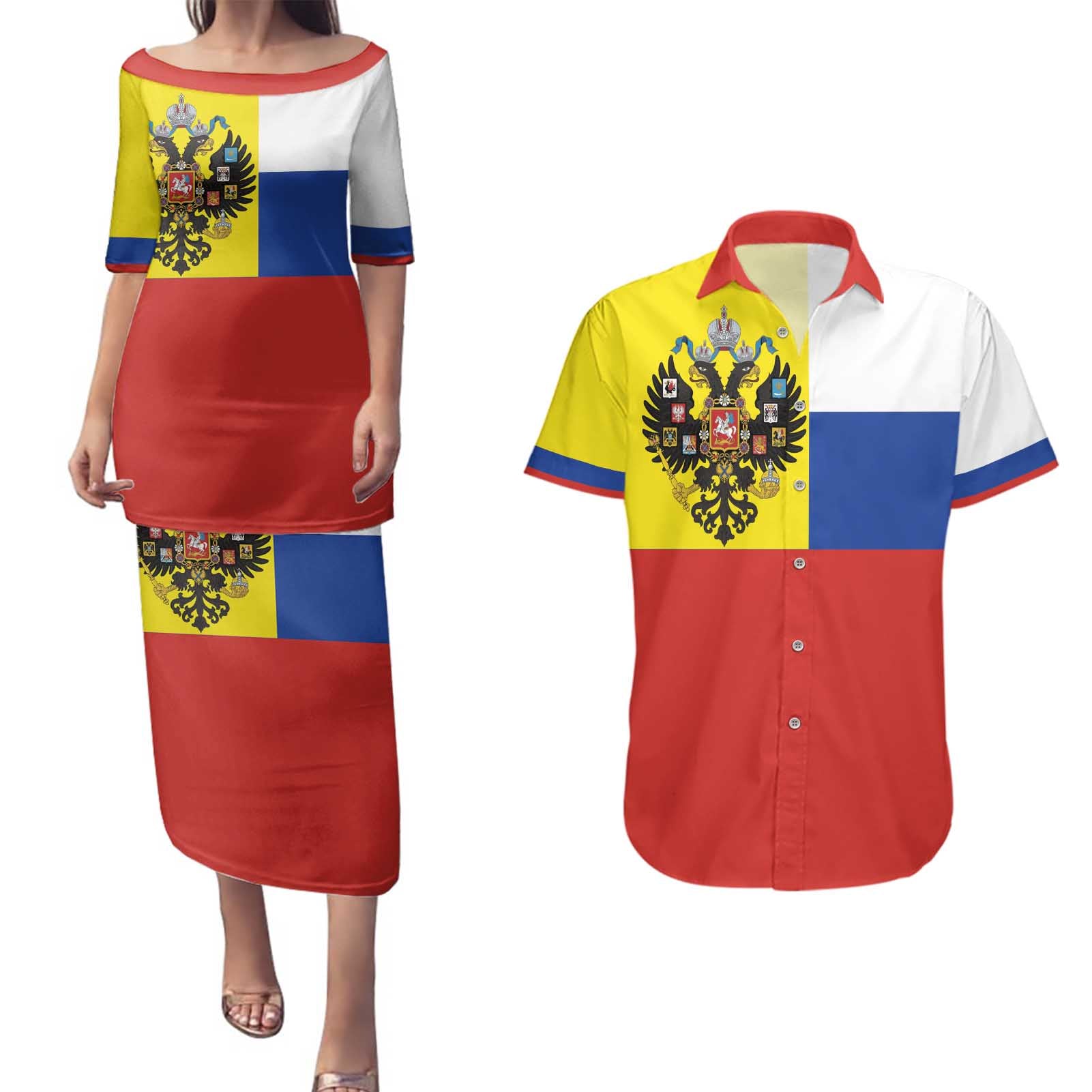 Russian Empire 1721–1917 Couples Matching Puletasi and Hawaiian Shirt Flag Style