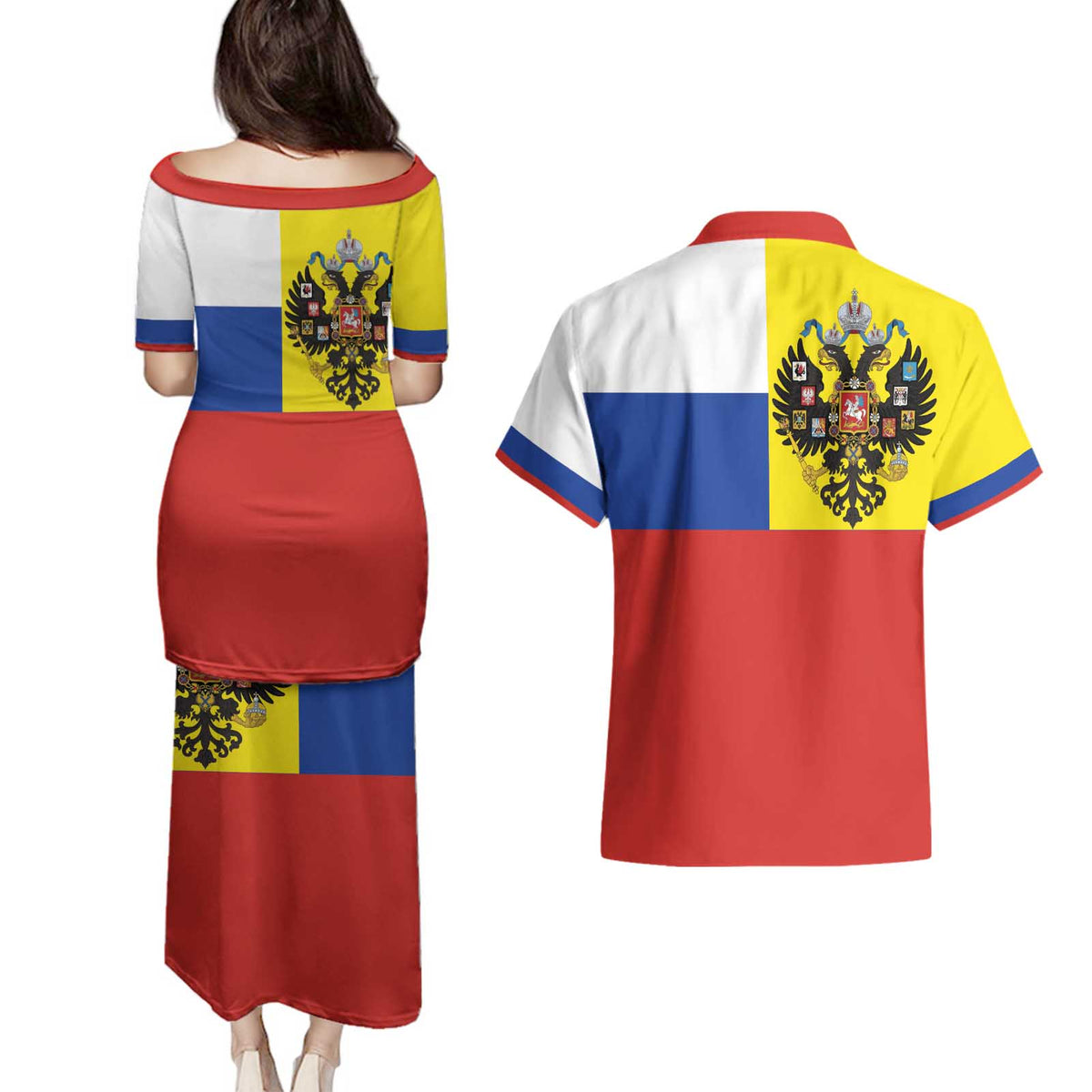 Russian Empire 1721–1917 Couples Matching Puletasi and Hawaiian Shirt Flag Style