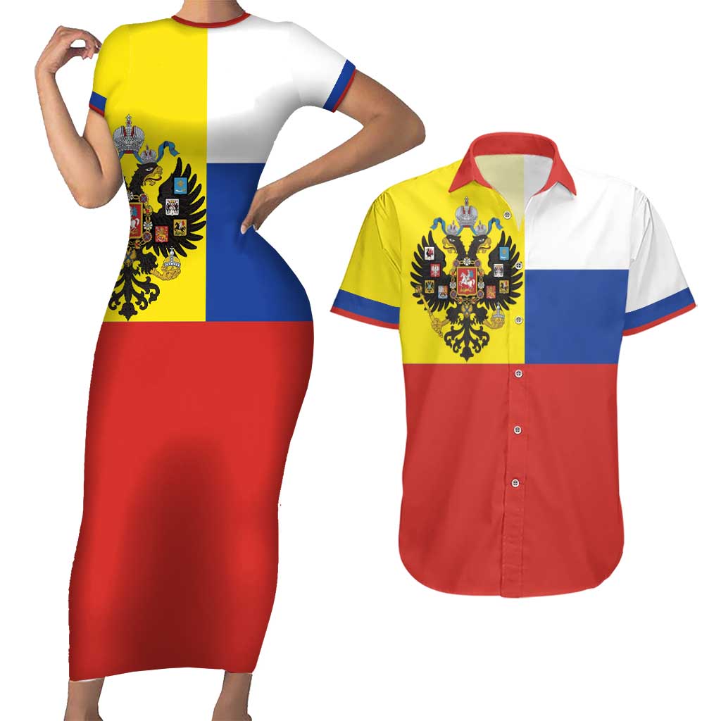 Russian Empire 1721–1917 Couples Matching Short Sleeve Bodycon Dress and Hawaiian Shirt Flag Style