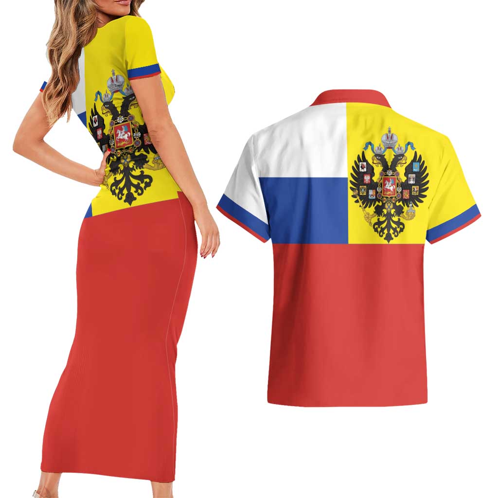 Russian Empire 1721–1917 Couples Matching Short Sleeve Bodycon Dress and Hawaiian Shirt Flag Style